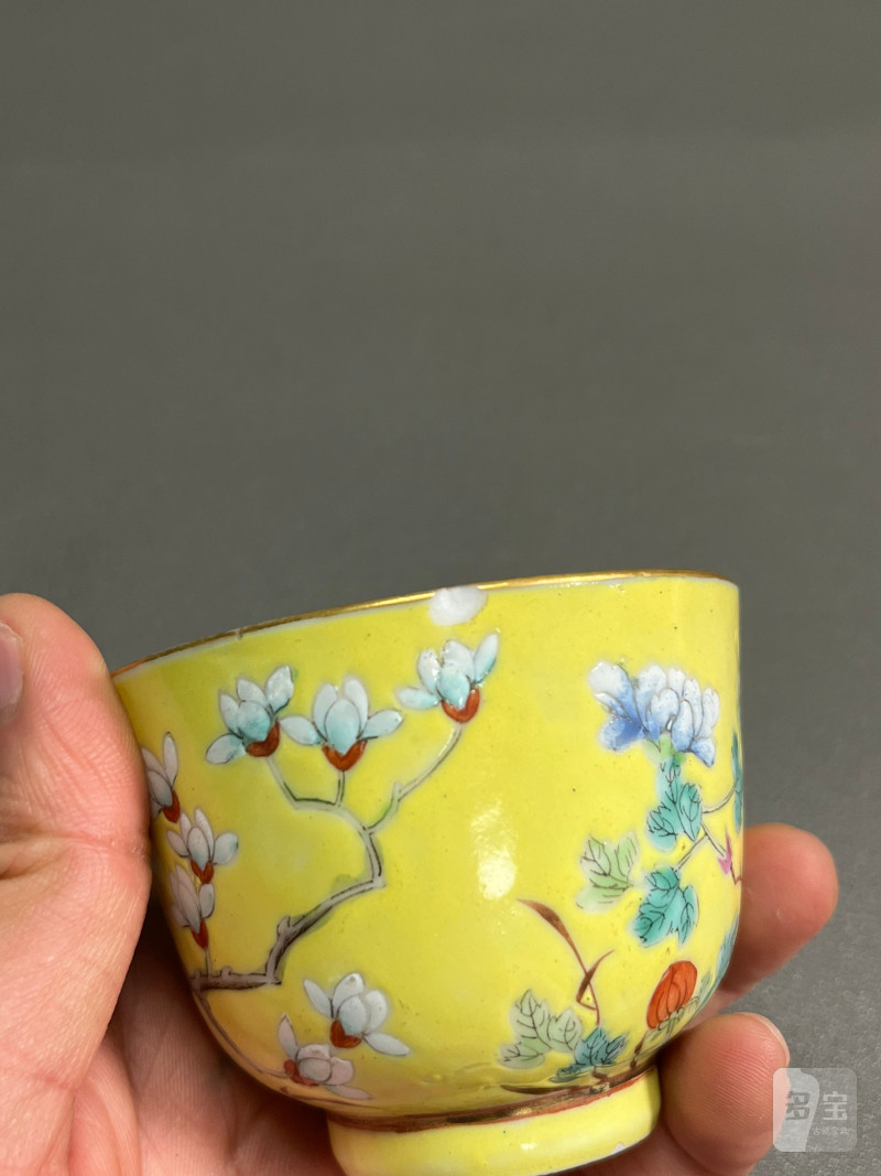 清光绪  黄地粉彩花鸟纹杯 - 图15